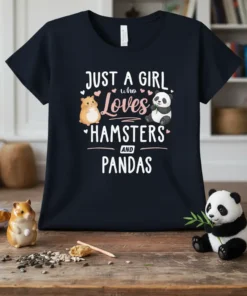 Just A Girl Who Loves Hamsters And Pandas t-shirt with cute hamster and panda graphics
