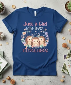 Just a Girl Who Loves Hedgehogs t-shirt with cute hedgehogs in floral wreath