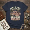Just A Girl Who Loves Hognose Snakes t-shirt with a vintage-style illustration of a hognose snake and hearts