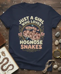 Just A Girl Who Loves Hognose Snakes t-shirt with a vintage-style illustration of a hognose snake and hearts