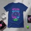 Just A Girl Who Loves K-Pop and Golf text with headphones and hearts graphic on a blue t-shirt