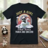 Just A Girl Who Loves Panda And Unicorn text with a panda riding a unicorn under a rainbow