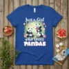 Just a Girl who loves PANDAS text with cute pandas and bamboo graphic on blue t-shirt