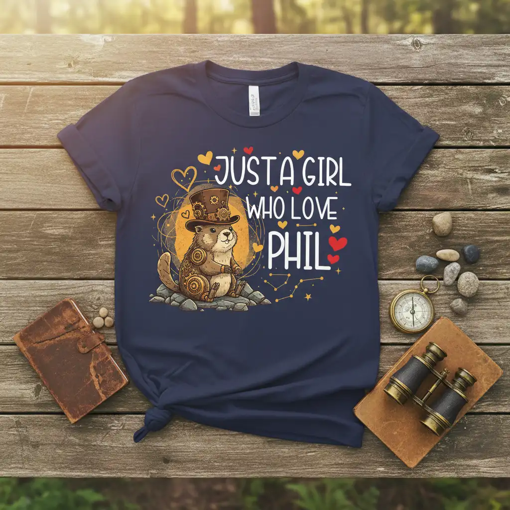 JUST A GIRL WHO LOVE PHIL bold typography printed on quality cotton blend creating a standout t-shirt