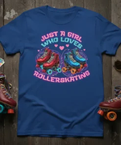 JUST A GIRL WHO LOVES ROLLERSKATING unique graphic design printed on comfortable cotton t-shirt