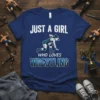 Just A Girl Who Loves Wrestling t-shirt design featuring a female wrestler in action and bold typography
