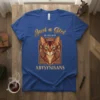 Abyssinian cat portrait with text "Just a Girl In Love With Abysynians" on a royal blue t-shirt
