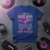 Just a Good Mom with a Hood Playlist t-shirt design featuring DJ equipment and music notes