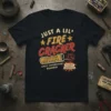 Black t-shirt with vintage design: "JUST A LIL' FIRE CRACKER CAUTION EXPLOSIVE ADULT SUPERVISION REQUIRED SUPER CHARGED" text and graphic