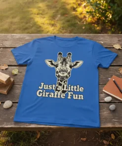 Just a Little Giraffe Fun t-shirt with a detailed giraffe graphic and distressed text