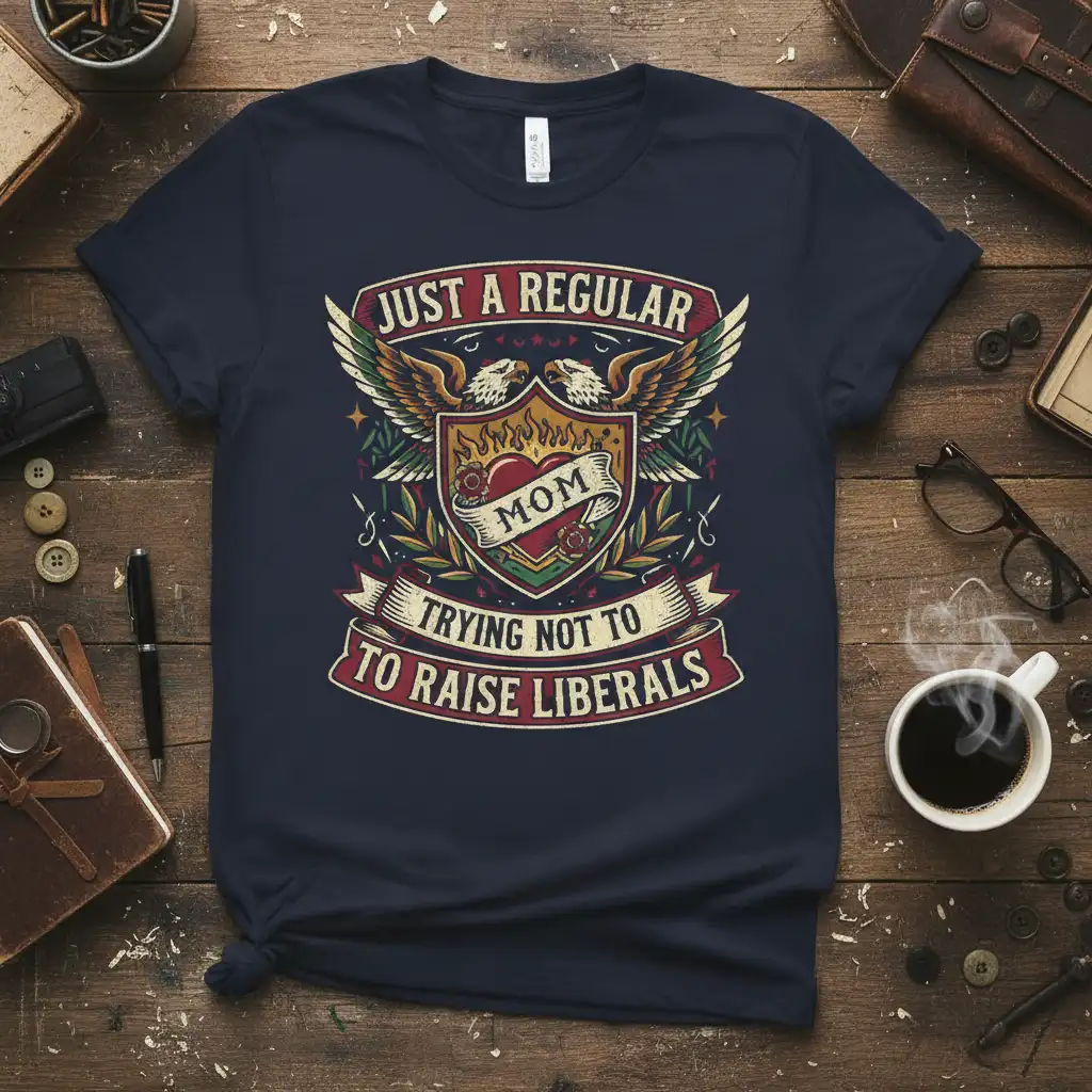 Just A Regular Mom Trying Not To Raise Liberals bold patriotic graphic t-shirt design