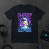 K-Pop And Chill t-shirt with neon text and a cartoon character wearing headphones listening to music