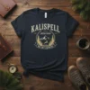 Kalispell Montana Big Sky Country t-shirt design featuring mountains, trees, and a deer graphic with distressed text