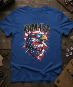 Kam4za American eagle wearing sunglasses with USA flag bandana, patriotic graphic tee design