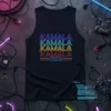 Kamala 2028 political campaign t-shirt design with repeating "Kamala" text in different colors and "2028" below