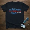 Kamala F=Tim Ala 2024 political campaign t-shirt design with futuristic font and circuit board graphics