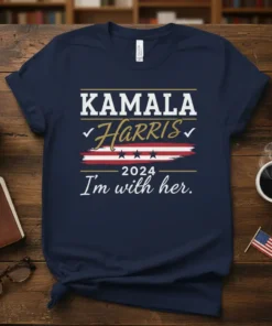 Kamala Harris 2024 I'm with her political slogan t-shirt design in navy blue