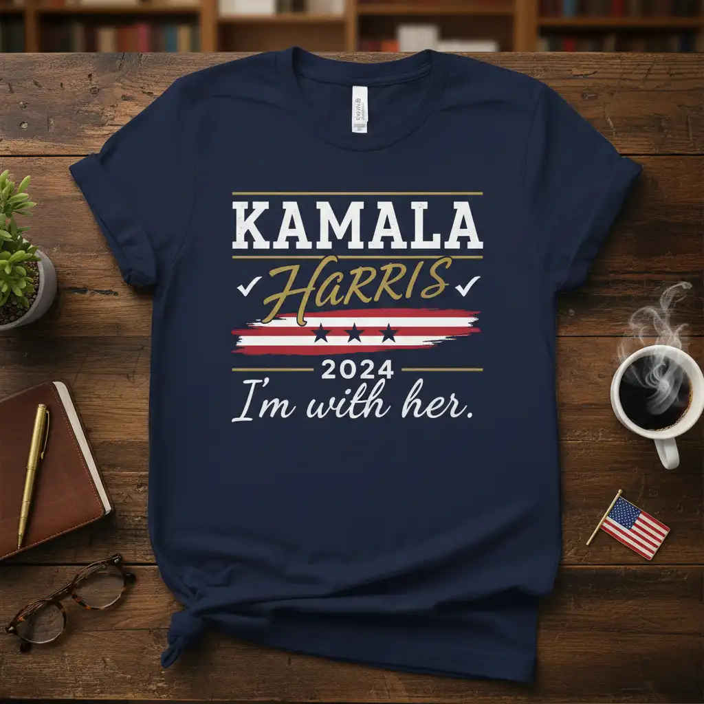Kamala Harris 2024 I'm with her political slogan on navy blue t-shirt graphic