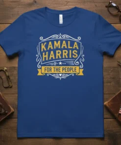 Kamala Harris For The People text design on a blue t-shirt, political campaign apparel