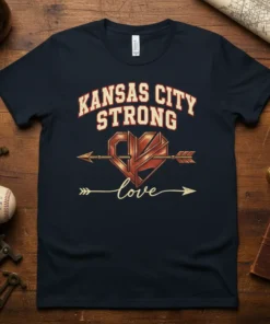 Kansas City Strong love heart design t-shirt with arrows and distressed typography