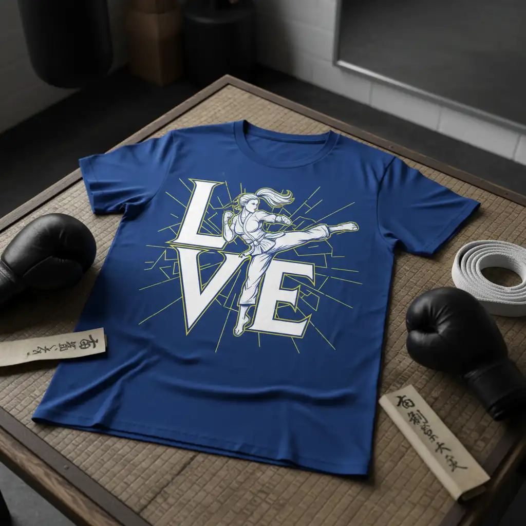 Karate Love T-Shirt eye-catching design printed on durable material creating a standout t-shirt
