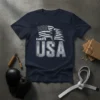 Karate USA t-shirt design featuring an American flag silhouette of a karate fighter mid-kick and bold text