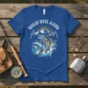 Kasilof River Alaska t-shirt with a leaping salmon graphic and mountain scenery