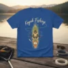 Blue t-shirt with "Kayak Fishing" text above a graphic of a person in a kayak with fishing rods