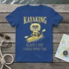 Kayaking Because I Spent Enough Peopley Time t-shirt with a grumpy cat in a kayak and yellow text
