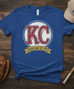 KC Heartland Est 1970 baseball t-shirt with vintage distressed design and Kansas City theme