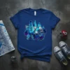 KC Skyline Graffiti T-Shirt design with blue and purple geometric shapes and dripping paint effect, featuring bold 'KC' letters
