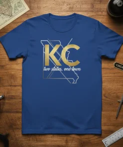 KC two states, one town stylish graphic design printed on comfortable cotton t-shirt