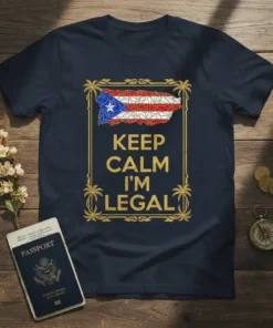 Keep Calm I'm Legal t-shirt with Puerto Rican flag and tropical border design