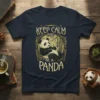 Keep Calm And Be A Panda T-Shirt design featuring a sitting panda and bamboo in a decorative frame