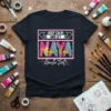 KEEP CALM AND LET NAYA Handle That! text design in pink, white, gold, and teal on a dark navy t-shirt
