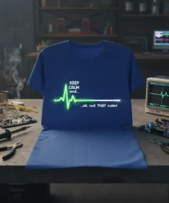 KEEP CALM and... ...ok, not THAT calm! T-Shirt with a green electrocardiogram pulse and playful text