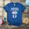 Keeper Of The Gender t-shirt with pink and blue hearts and baby footprints design