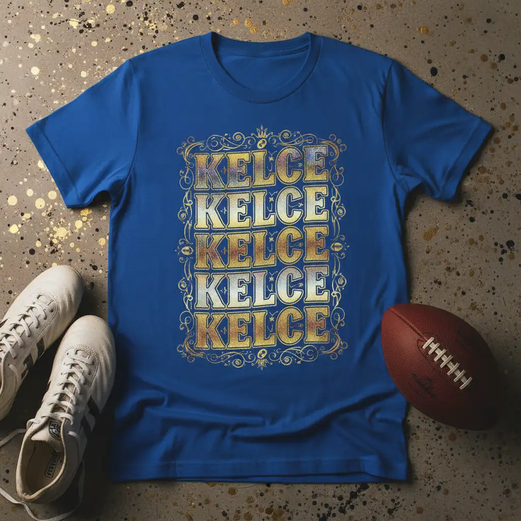 KELCE KELCE KELCE KELCE KELCE unique artwork printed on breathable fabric creating a standout t-shirt