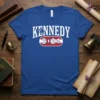 Kennedy 2024 campaign t-shirt with bold white text and an eagle graphic, displayed on a royal blue tee
