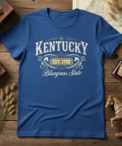 Kentucky Bluegrass State Est 1792 T-Shirt design with vintage typography and state emblem