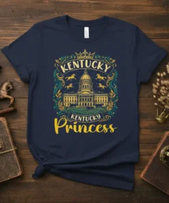 Kentucky Princess t-shirt design featuring the Kentucky State Capitol building and running horses, with "Kentucky Kentucky Princess" text