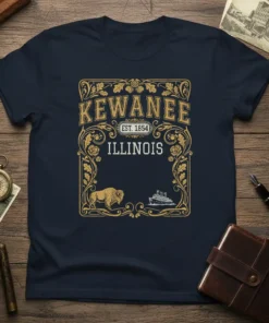 Kewanee Illinois Est 1854 vintage t-shirt design with buffalo and steamboat graphic