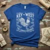 Key West Est 1828 The Conch Republic t-shirt with a detailed rooster graphic and vintage-inspired border