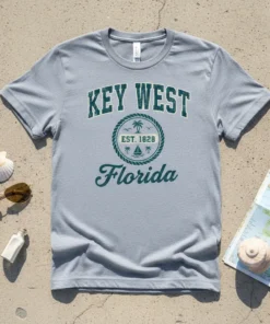 Key West Florida Est 1828 vintage graphic t-shirt with palm trees and sailboat