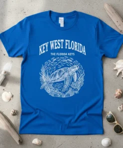 Key West Florida The Florida Keys t-shirt design with a detailed sea turtle swimming among fish and coral