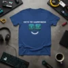 T-shirt with "KEYS TO HAPPINESS" text and two glowing keyboard key icons forming a smiley face