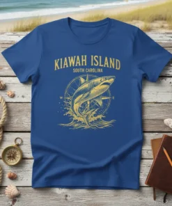 Kiawah Island South Carolina t-shirt with a leaping shark and compass graphic