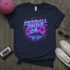 Kickball Squad text in retro 80s style with mountain and palm tree graphic on a navy t-shirt