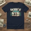Kickin' It With My Kin text design with circuit board graphic on a navy blue t-shirt