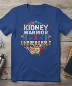 Kidney Warrior Unbreakable T-Shirt featuring a red ribbon and floral design